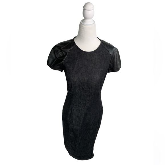 Ralph Lauren Black Label Leather Denim Stretch Bodycon Dress sz 6 - Picture 1 of 9
